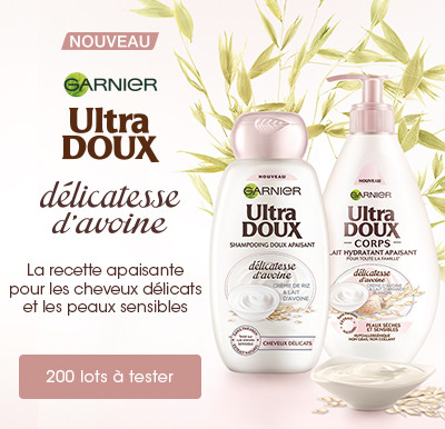 Lots shampoing et lait hydratant Ultra Doux de Garnier à tester GRATUITEMENT