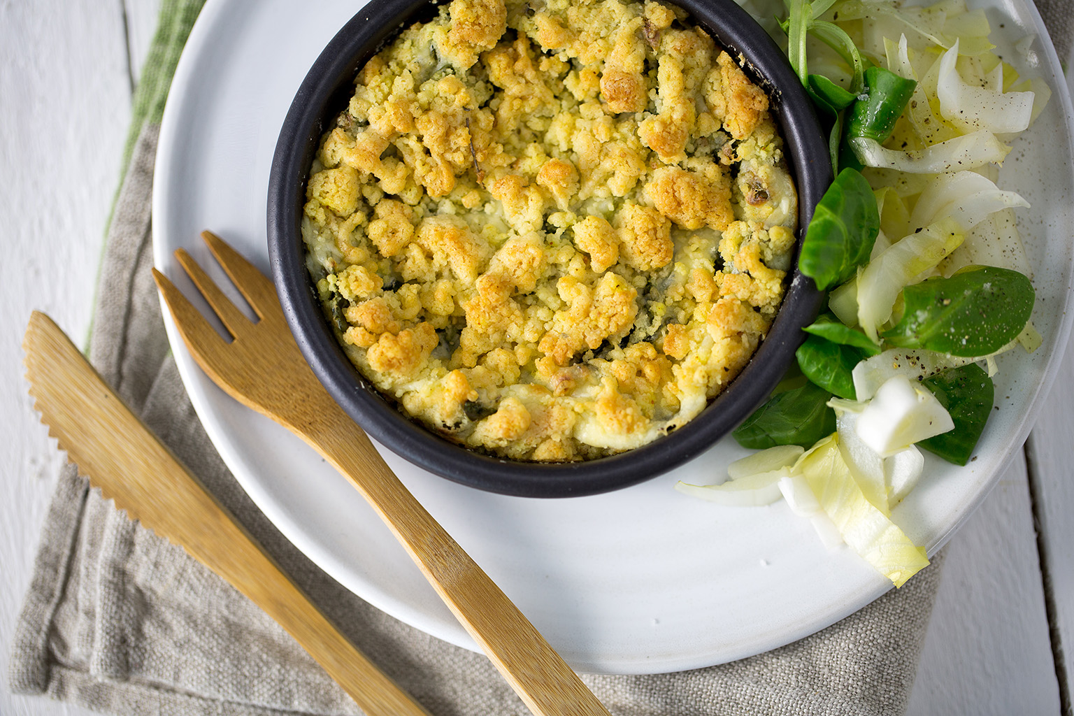 Recette crumble de mâche au fromage frais