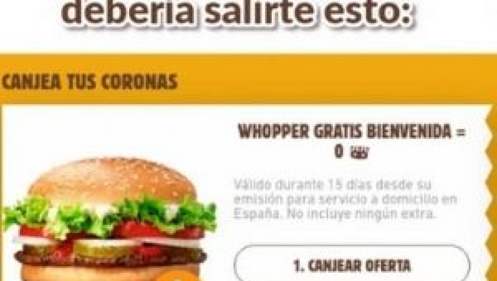 WHOPPER DE BURGER KING GRATIS A DOMICILIO