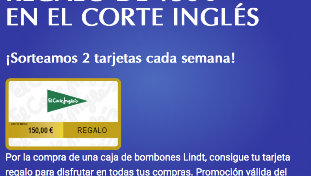LINDT REGALA TARJETAS DE 150€