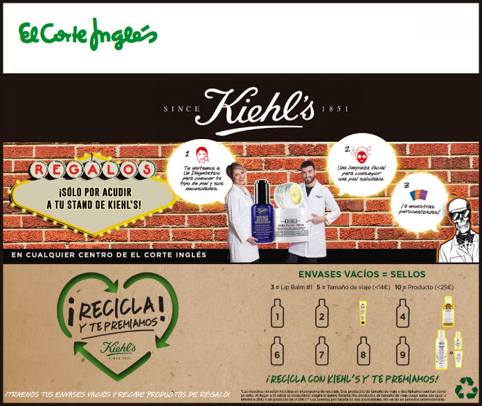 MUESTRAS GRATIS DE KIEHL’S EN ECI Y PRODUCTOS GRATIS POR RECICLAR