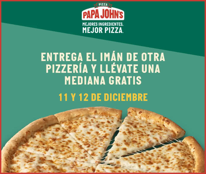 PIZZA GRATIS EN PAPA JOHN’S HOY Y MAÑANA