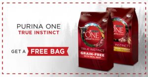 Free Bag of Purina One True Instinct Dog food