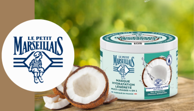 Testez gratuitement le masque 4 en 1 hydratation légèreté eau de coco bio de Le Petit Marseillais