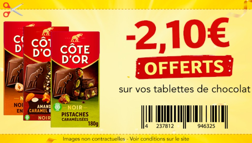 Bon de réduction chocolat : profitez de 2,10€ sur les tablettes Côte d\'Or