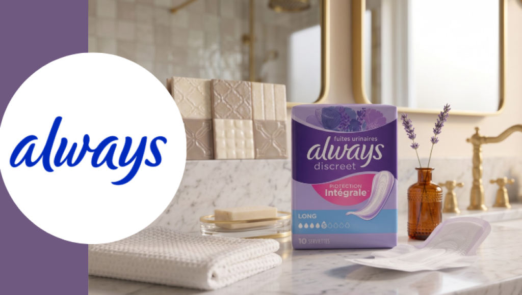 Testez gratuitement les serviettes pour fuites urinaires de Always Discreet