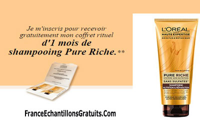 Testez gratuitement le shampoing PURE RICHE de l\'Oréal pendant un mois