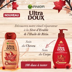 Testez gratuitement le rituel réparateur à la Sève d\'Erable et l\'Huile de Ricin Ultra Doux
