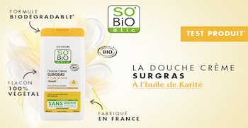 So\'Bio étic vous propose de tenter de recevoir une crème de douche à l\'huile de Karité gratuitement